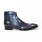 Duca Di Matiste "Aprilia" Navy Genuine Italian Calf Leather Crocodile Print Ankle Boots.